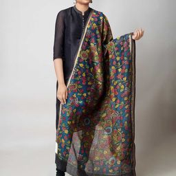 Unnati Silks Ethnic Motifs Printed Cotton Silk Kalamkari Dupatta-image-65