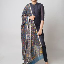 Unnati Silks Ethnic Motifs Printed Cotton Silk Kalamkari Dupatta with Zari-picture-5