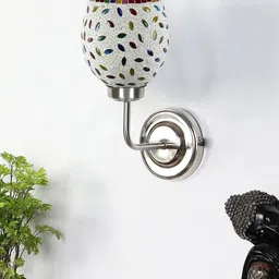 Devansh White & Blue Textured Mosaic Glass Shade Wall Mounted Lamp With Steel Base-picture-10