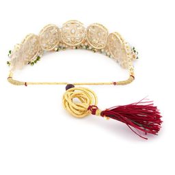 Zaveri Pearls Gold-Plated Pink & Green Beads Cluster Drops Kundan Choker Necklace Earring & Ring Set image 4