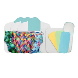 SuperBottoms Infant Pack of 3 Freesize UNO, 3 Coloured Easy Clean Top Sheets (liners for cloth Sustainable Diapers), 2 Booster Pads and 1 Very Heavy Wetter Booster Pad (hemp insert-1