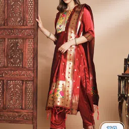 PPTOSS Floral Woven Design Kurta with Trousers & With Dupatta-image-7