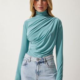 Happiness istanbul Solid Gathered High Neck Top-image-74
