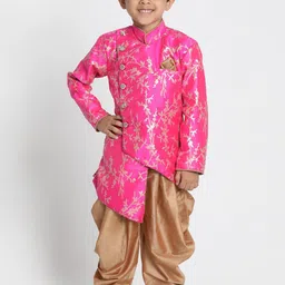 VASTRAMAY Boys Pink & Brown Printed Sherwani With Dhoti Pants-picture-41