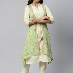 AURELIA Women Green Ethnic Motifs Embroidered Layered Kurta with Trousers-picture-19