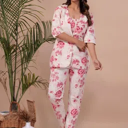 INDIAN KNOTS Floral Printed Top With Trousers & Blazer-picture-49