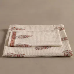 Peepul Tree Off White & Rust 2 Pieces Printed Cotton 300 GSM Towel Set-40