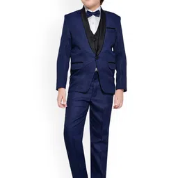Jeetethnics Boys Navy Blue & Black Self Design 5-Piece Single-Breasted Partywear Suit-image-59