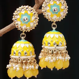 ZENEME Gold-Plated Dome Shaped Kundan Studded Jhumkas-10
