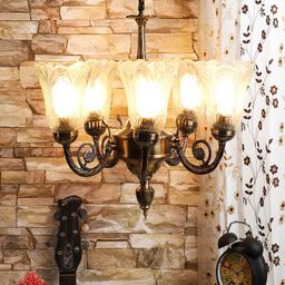 MFD HOME FURNISHING Gold-Toned & White Iron Quirky Ceiling Chandelier-image-88