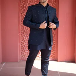 KAAJ BUTTON Paisley Embroidered Chanderi Silk Straight Kurta with Skirt & Jacket-picture-27