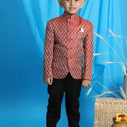 VASTRAMAY Boys Maroon Printed Bandhgala Blazers-39