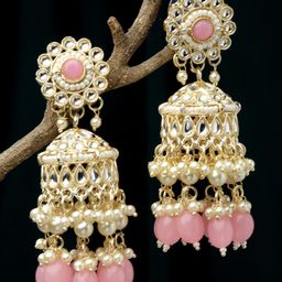 ZENEME Gold-Plated Dome Shaped Jhumkas Earrings-0