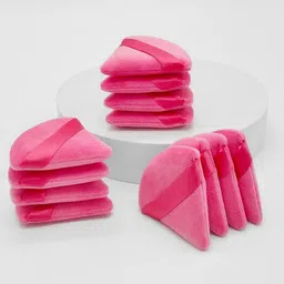 FEELHIGH 12Pcs Triangle Velvet Powder Puff with Ribbon Band Handle - Rose Red-21