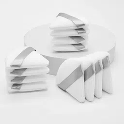 FEELHIGH 12Pcs Triangle Velvet Powder Puff With Ribbon Band Handle - White-38