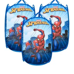 Kuber Industries Blue & Red 3 Pieces Marvel Spiderman Printed Laundry Bags-53