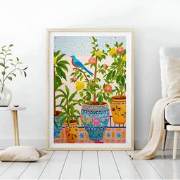 Aura Blue & Green Floral and Botanical Wooden Wall Frame-77