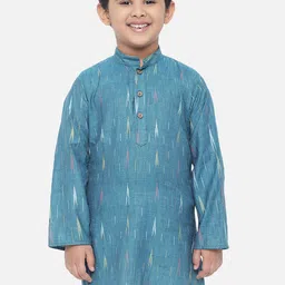 Vastraa Fusion Boys Teal Ikat Print Cotton Kurta-image-56