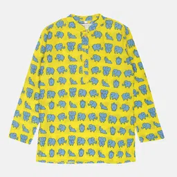 PAROKSH Boys Quirky Print Mandrain Collar Handloom Kurta-14
