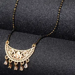 ANIKAS CREATION Gold-Plated Black & White AD-Studded Beaded Mangalsutra-0