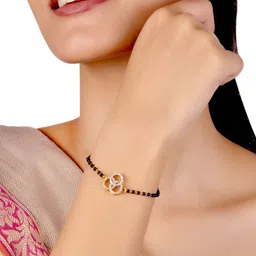 Voylla Women Gold-Plated & Black American Diamond CZ Beaded Mangalsutra Bracelet-24