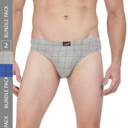 SOLO Pack Of 2 Checked Pure Cotton Basic Briefs CIE-2-Grey Melange,Royal Blue-75-29