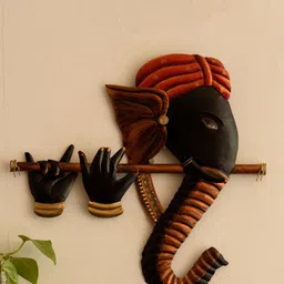 eCraftIndia Orange & Black Iron Bansuri Ganesha Wall Hanging-image-20