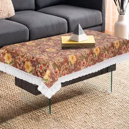 Dakshya Industries Beige & Brown Floral Printed 4-Seater Rectangle Table Cover-50