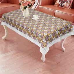 Dakshya Industries Beige & White Floral Printed 4-Seater Rectangle Table Cover-52