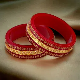 LUCKY JEWELLERY Set Of 2 Gold-Plated Floral Design Bangles-49