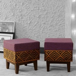 GLOBALLY INDIAN Purple Printed Low-Heighted Mango Wood Ottoman-26