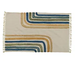 Art Avenue Beige & Blue Striped Embossed Cotton Rectangular Carpet-9