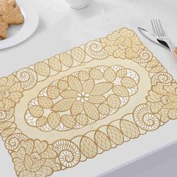 Kuber Industries Cream-Coloured 6 Pieces Floral-Pattern Rectangular Table Placemats-31