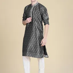 Anouk Floral Printed Mandarin Collar Raw Silk Straight Kurta-picture-21