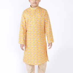 TABARD Boys Yellow Floral Thread Work Pathani Kurta-image-42