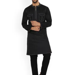 Be Desi Band Collar Long Sleeve Pathani Pocket Cotton Kurta-picture-35