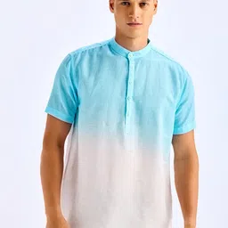 Red Flame Dyed Mandarin Collar Short Sleeve Straight Kurta-picture-44