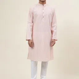 Fabindia Striped Band Collar Long Sleeve Kurta-image-14