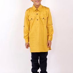 YK Boys Mustard Yellow Pathani Kurta-22