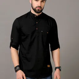 Tallwalker Band Collar Pure Cotton Straight Kurta-36