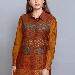 KIDAR Ethnic Motifs Printed Shirt Collar Tunic-image-96