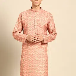MANQ Ethnic Motifs Printed Mandarin Collar Long Sleeves Straight Kurta-image-16