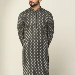 KISAH Woven Design Mandarin Collar Regular Kurta-image-21