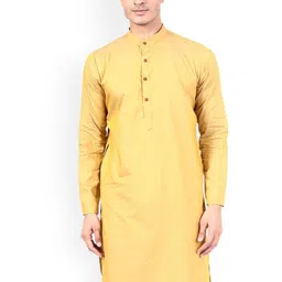 TAHVO Men Yellow Thread Work Pathani Kurta-image-90