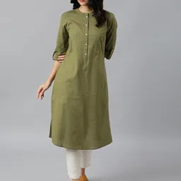 W Women Green Straight Pathani Kurta-image-47