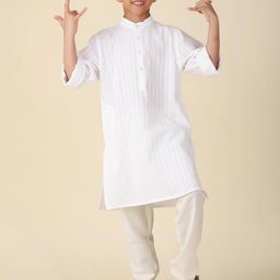 Fabindia Boys Striped Band Collar Pure Cotton Straight Kurta-32