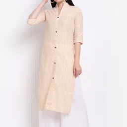 Aarsha Women Yellow Striped Pathani Kurta-34