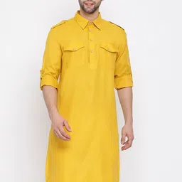 VASTRAMAY Men Mustard Yellow Pathani Kurta-picture-40
