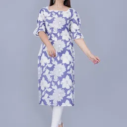 Mintmarie Floral Printed Square Neck Bell Sleeves Straight Kurta-17