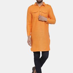 Enchanted Drapes Men Orange Pure Cotton Pathani Kurta-image-91